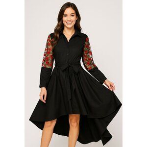 Nylon Apparel Dress Womens Large Blk Embroidered Mesh Sleeves Whimsigoth Witchy